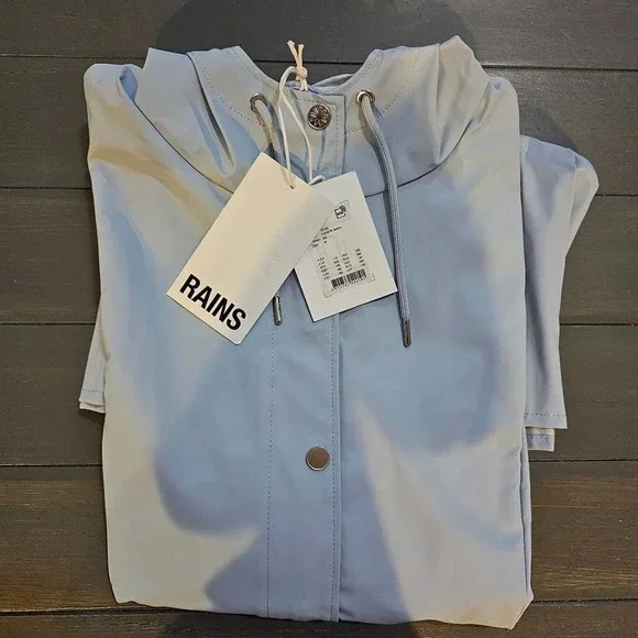 Rains Women's Sky Fishtail Hem Button Down Long Jacket Size Large